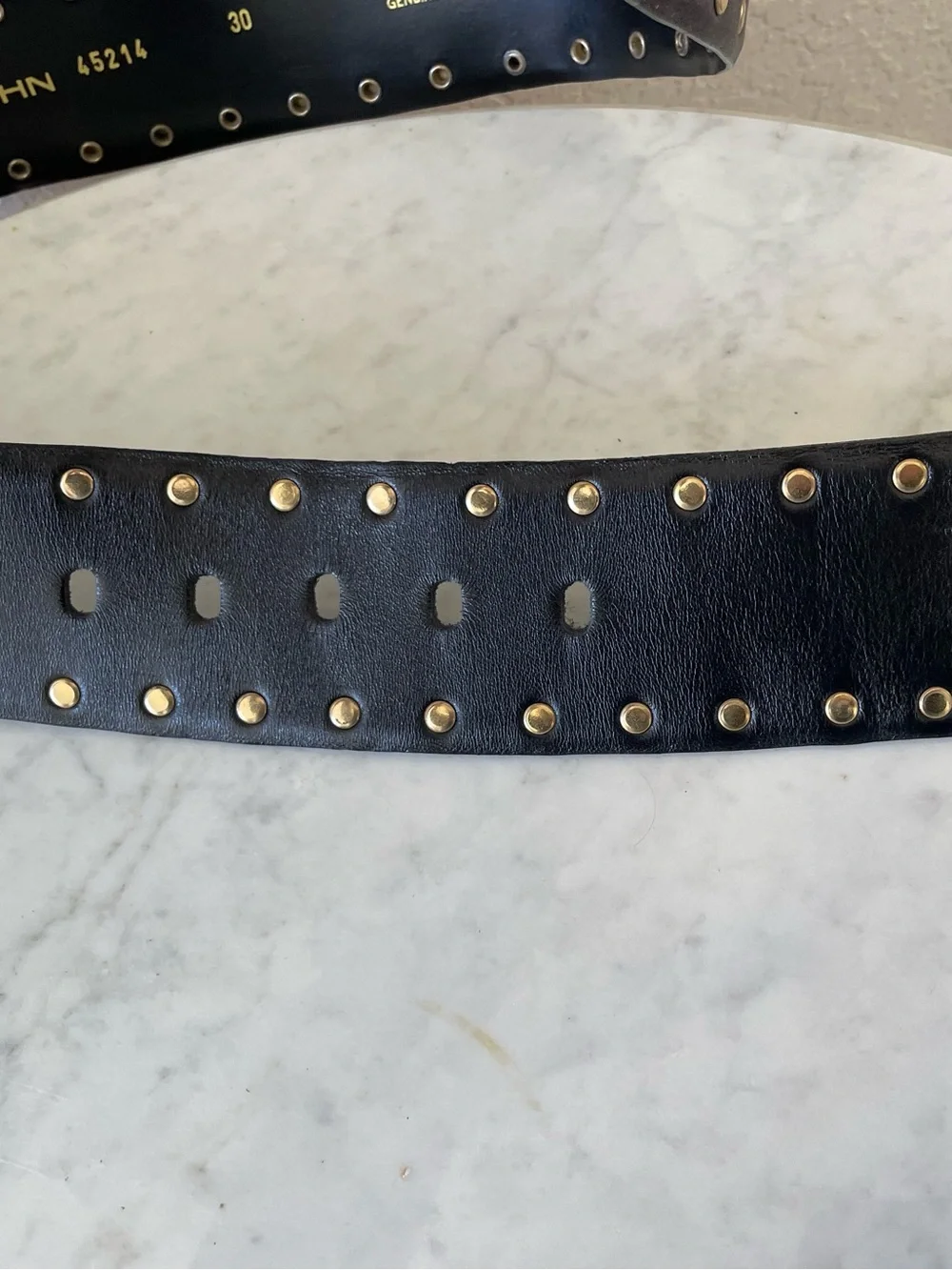 St. John Black Leather‎ Studded Belt Gold Hardware Minimalist Western Size 30